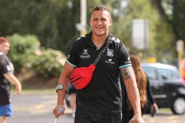 Kane Evans #16 of Hull FC arrives at MKM Stadium, Hull, United Kingdom, 3rd September 202
