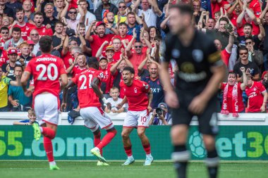Cheikhou Kouyat #21 of Nottingham Forest hcelebrates his goal with Morgan Gibbs-White #10 of Nottingham Forest during the Premier League match Nottingham Forest vs Bournemouth at City Ground, Nottingham, United Kingdom, 3rd September 2022