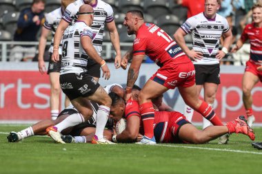 Albert Vete #8 of Hull KR goes over for a try during the Betfred Super League match Hull FC vs Hull KR at MKM Stadium, Hull, United Kingdom, 3rd September 202