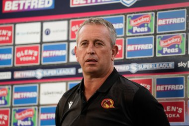 Steve McNamara Head Coach of Catalans Dragons is interviewed before the Betfred Super League match Wigan Warriors vs Catalans Dragons at DW Stadium, Wigan, United Kingdom, 2nd September 202