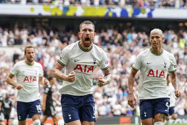 Pierre-Emile Hjbjerg #5 of Tottenham Hotspur celebrates his goal to make it 1-0 during the Premier League match Tottenham Hotspur vs Fulham at Tottenham Hotspur Stadium, London, United Kingdom, 3rd September 2022