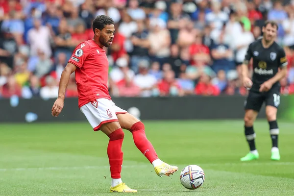 Renan Augusto Lodi dos Santos #32 of Nottingham Forest passes the ball during the Premier League match Nottingham Forest vs Bournemouth at City Ground, Nottingham, United Kingdom, 3rd September 202