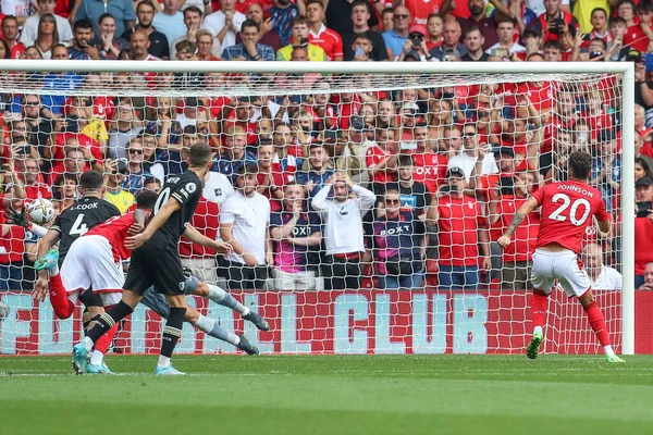 Brennan Johnson #20 of Nottingham Forest scores a goal to make it 2-0 during the Premier League match Nottingham Forest vs Bournemouth at City Ground, Nottingham, United Kingdom, 3rd September 202