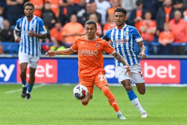 Ian Poveda #26 of Blackpool in action during the game  during the Sky Bet Championship match Huddersfield Town vs Blackpool at John Smith's Stadium, Huddersfield, United Kingdom, 4th September 202