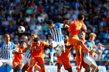 Yuta Nakayama #33 of Huddersfield Town attempts a header at goal during the Sky Bet Championship match Huddersfield Town vs Blackpool at John Smith's Stadium, Huddersfield, United Kingdom, 4th September 202