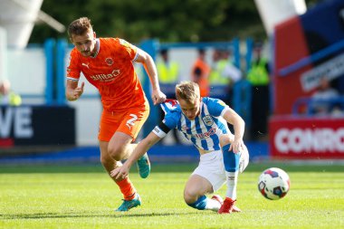 Callum Connolly #2 of Blackpool and Pat Jones #26 of Huddersfield Town during the Sky Bet Championship match Huddersfield Town vs Blackpool at John Smith's Stadium, Huddersfield, United Kingdom, 4th September 202
