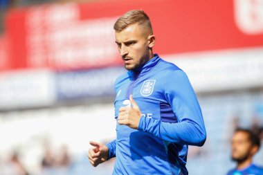 Michal Helik #39 of Huddersfield Town warms up before the Sky Bet Championship match Huddersfield Town vs Blackpool at John Smith's Stadium, Huddersfield, United Kingdom, 4th September 202