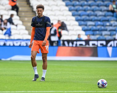 Rhys Williams #15 of Blackpool warms up ahead of the Sky Bet Championship match Huddersfield Town vs Blackpool at John Smith's Stadium, Huddersfield, United Kingdom, 4th September 202