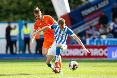 Callum Connolly #2 of Blackpool and Pat Jones #26 of Huddersfield Townduring the Sky Bet Championship match Huddersfield Town vs Blackpool at John Smith's Stadium, Huddersfield, United Kingdom, 4th September 202