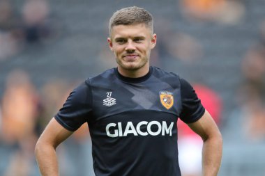 Regan Slater #27 of Hull City during the pre match warm up ahead of the Sky Bet Championship match Hull City vs Sheffield United at MKM Stadium, Hull, United Kingdom, 4th September 202