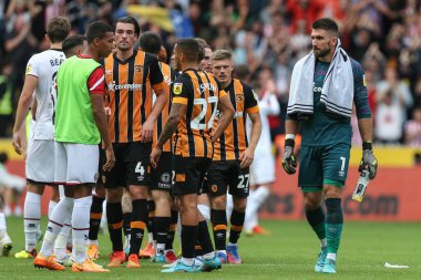 Dejected Hull City players after the Sky Bet Championship match Hull City vs Sheffield United at MKM Stadium, Hull, United Kingdom, 4th September 202