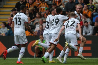 Oliver McBurnie #9 of Sheffield United celebrates his goal to make it 0-1 during the Sky Bet Championship match Hull City vs Sheffield United at MKM Stadium, Hull, United Kingdom, 4th September 202