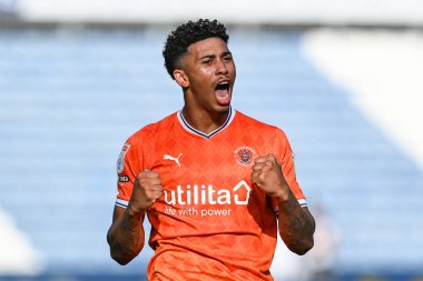 Jordan Lawrence-Gabriel #4 of Blackpool celebrates with the fans at the end of the Sky Bet Championship match Huddersfield Town vs Blackpool at John Smith's Stadium, Huddersfield, United Kingdom, 4th September 202