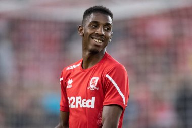 Isaiah Jones #2 of Middlesbrough during the pre match warm up ahead of the Sky Bet Championship match Middlesbrough vs Sunderland at Riverside Stadium, Middlesbrough, United Kingdom, 5th September 202