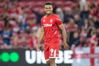 Rodrigo Muniz #9 of Middlesbrough during the pre match warm up ahead of the Sky Bet Championship match Middlesbrough vs Sunderland at Riverside Stadium, Middlesbrough, United Kingdom, 5th September 202