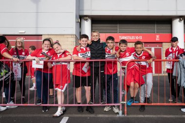 The Middlesbrough supporters arrive early to see the players coming in ahead of the Sky Bet Championship match Middlesbrough vs Sunderland at Riverside Stadium, Middlesbrough, United Kingdom, 5th September 202