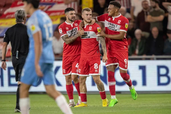 Riley Mcgree Middlesbrough Celebrates His Goal Makes Score Sky Bet — 스톡 사진