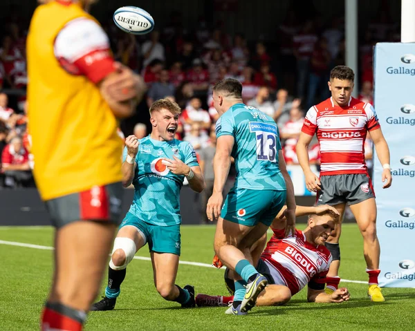 Charlie Atkinson Wasps Rugby Firar Ett Försök Gallagher Premiership Match — Stockfoto