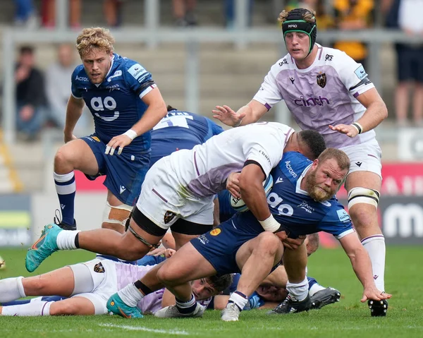 Sale Sharks Akker Van Der Merwe Abordado Durante Partida Gallagher — Fotografia de Stock