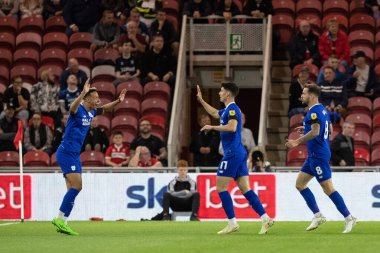 Cardiff City 'den Callum O' Dowda, 13 Eylül 202 'de Riverside Stadyumu, Middlesbrough' da oynanan Sky Bet Şampiyonası maçında golünü 0-1 olarak kutluyor.