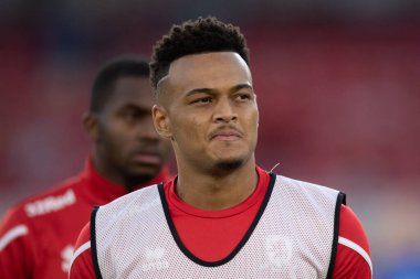 Middlesbrough 'dan Rodrigo Muniz 13 Eylül 202' de Riverside Stadyumu, Middlesbrough 'da oynanan Sky Bet Şampiyonası karşılaşması öncesinde ısınma öncesi 9.