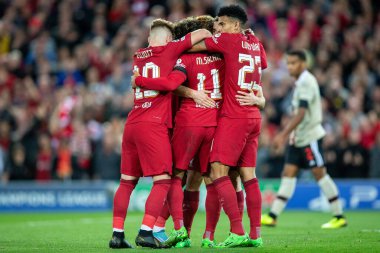 Liverpool 'dan Mohamed Salah # 11 UEFA Şampiyonlar Ligi maçı sırasında Anfield, Liverpool, İngiltere' de Liverpool - Ajax maçında 1-0 berabere kaldı.