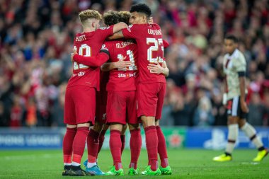 Liverpool 'dan Mohamed Salah # 11 UEFA Şampiyonlar Ligi maçı sırasında Anfield, Liverpool, İngiltere' de Liverpool - Ajax maçında 1-0 berabere kaldı.