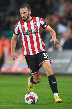 Sheffield United 'ın 33 numaralı Rhys Norrington-Davies maçı sırasında Swansea City, Sheffield United' a karşı Swansea.com Stadyumu, Swansea, Birleşik Krallık, 13 Eylül 202