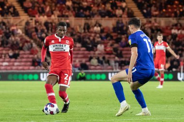 Isaiah Jones #2 of Middlesbrough passes the ball during Sky Bet Championship match Middlesbrough vs Cardiff City at Riverside Stadium, Middlesbrough, United Kingdom, 13th September 202 clipart