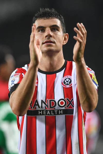 John Egan Van Sheffield United Steunt Reizende Supporterstijdens Sky Bet — Stockfoto