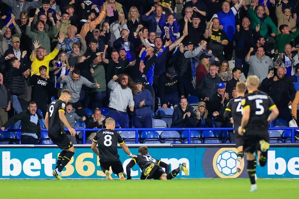 Callum Lang Wigan Athletic Celebrates Front Wigan Fans Scoring Make — Stock Photo, Image