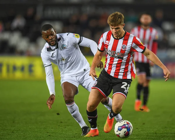 James Mcatee Sheffield Unitedunder Pressure Fromolivier Ntcham Swansea City Sky — Stock Photo, Image