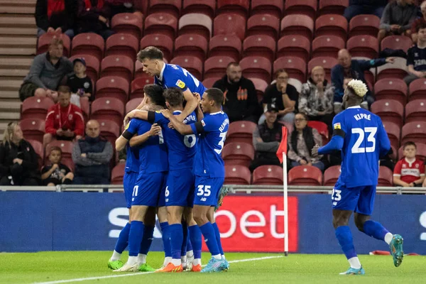 Callum Dowda Cardiff City Ünnepli Gólt Teszi Pontszám Sky Bet — Stock Fotó