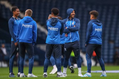 Birmingham City oyuncuları, 14 Eylül 202 'de İngiltere' nin West Bromwich Albion-Birmingham City maçı öncesinde maça geldiler.
