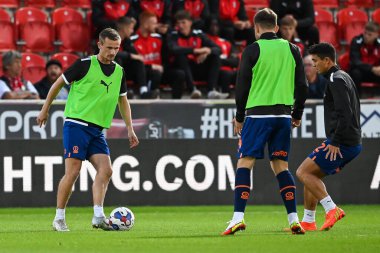 Blackpool 'dan Callum Connolly 14 Eylül 202' de New York Stadyumu 'nda oynanan Sky Bet Şampiyonası öncesinde oynanan maç öncesi ısınma maçında...