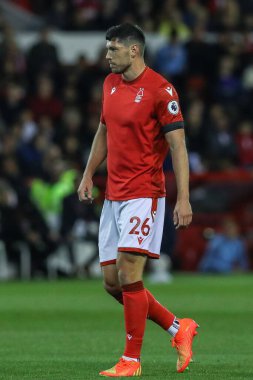 Nottingham Ormanı 'ndan Scott McKenna # 26 Premier League maçı sırasında Nottingham Forest Fulham' a karşı City Ground, Nottingham, İngiltere, 16 Eylül 202