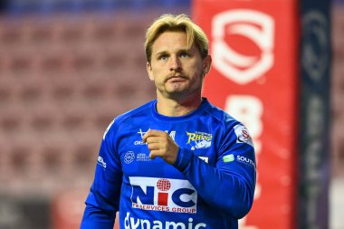 Brad Dwyer # 14 Leeds Rhinos maç öncesi ısınma maçı öncesinde Wigan Warriors - Leeds Rhinos maçı, DW Stadyumu, Wigan, İngiltere, 16 Eylül 202
