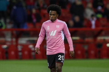 Willian # 20 Fulham Premier Lig maçında maç öncesi ısınma sırasında Nottingham Forest Fulham 'a karşı City Ground, Nottingham, İngiltere, 16 Eylül 202