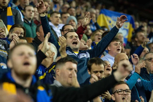 Οπαδοί Του Leeds Γιορτάζουν Στο Τέλος Του Αγώνα Betfred Super — Φωτογραφία Αρχείου