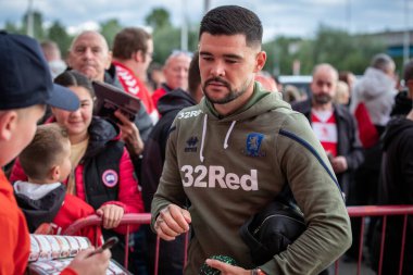 Middlesbrough 'dan Alex Mowatt # 4, Middlesbrough, Birleşik Krallık Riverside Stadyumu, Middlesbrough, 17 Eylül 202' de oynanan Sky Bet Şampiyonası öncesinde Riverside Stadyumu 'na vardı.