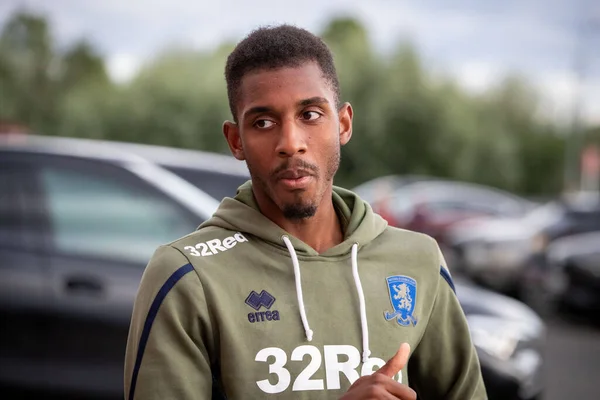 Isaiah Jones Van Middlesbrough Arriveert Het Riverside Stadium Voor Sky — Stockfoto