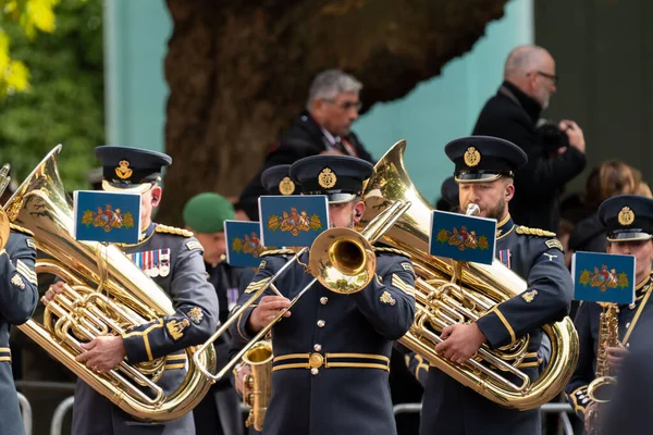 Beelden Van Fanfare Tijdens Queen Elizabeth State Begrafenisstoet Het Winkelcentrum — Stockfoto