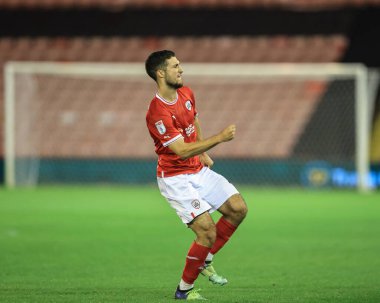 Barnsley 'den 26 numaralı Ziyad Larkeche, 20 Eylül 202' de Oakwell, Barnsley, İngiltere 'de oynanan Papa John' s Trophy maçında 2-0 kazanma hedefini kutluyor.