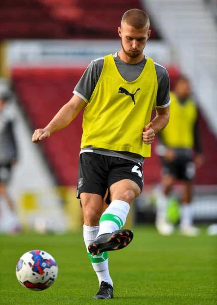 Centrocampista Plymouth Argyle William Jenkins Davies Calienta Durante Partido Del — Foto de Stock