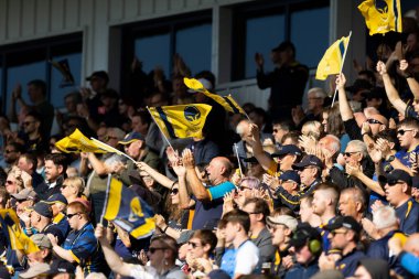 Worcester Warriors 'un destekçileri Gallagher Premiership maçı sırasında Worcester Warriors, Newcastle Falcons' a karşı Sixways Stadyumu, Worcester, Birleşik Krallık, 24 Eylül 202