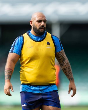 Worcester Warriors 'dan Kai Owen Gallagher Premiership maçından önceki ısınma maçında Worcester Warriors, Newcastle Falcons' a karşı Sixways Stadyumu, Worcester, İngiltere, 24 Eylül 202