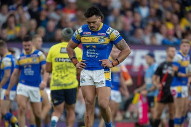 Leeds Rhinos 'un 13 numaralı depresif Zane Tetevano 25. Betfred Süper Lig finalinde St Helens, Leeds Rhinos' a karşı 23 Eylül 202 tarihinde Old Trafford, Manchester, İngiltere 'de oynanan karşılaşma.