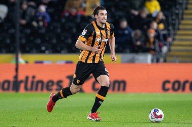 Hull City 'den Jacob Greaves 30 Eylül 202' de MKM Stadyumu 'nda Hull City Luton Town' a karşı oynanan Sky Bet Şampiyonası maçında topun üzerinde.