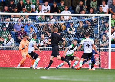 Plymouth Argyle kalecisi Michael Cooper (1), 1 Ekim 202 'de Adams Park, High Wycombe, Birleşik Krallık' ta Wycombe Wanderers - Plymouth Argyle maçında bir kurtarış yaptı.