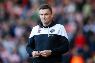 Sheffield United 'ın Paul Heckingbottom teknik direktörü. Sheffield United, Birmingham City' ye karşı 1 Ekim 202 'de Bramall Lane, Sheffield' de oynanan Gökyüzü İddia Şampiyonası maçında.